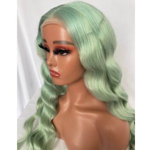 Green Hair Transparent Lace Wigs Mint Green Colored Body Wave Human Hair Lace Wigs Brazilian Remy Ombre Human Hair Wigs For Women - Image 6