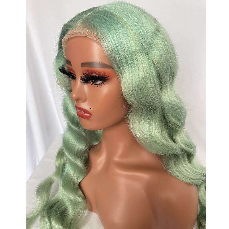 Green Hair Transparent Lace Wigs Mint Green Colored Body Wave Human Hair Lace Wigs Brazilian Remy Ombre Human Hair Wigs For Women - Image 6