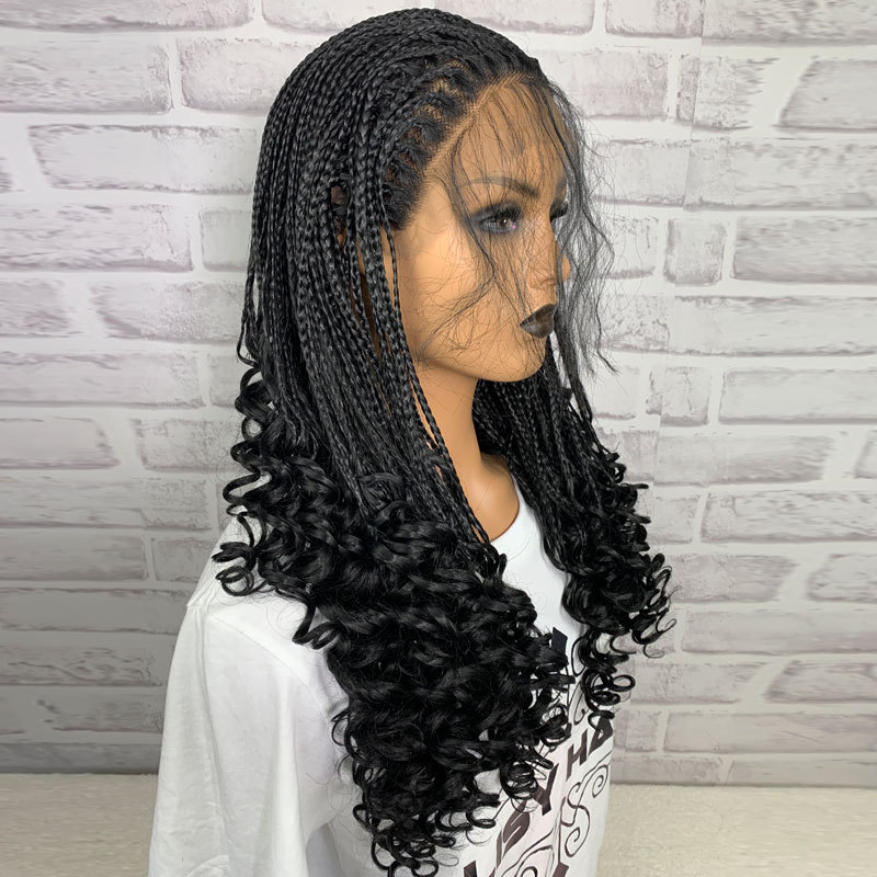 24" Braided Wigs Synthetic 13X3" Lace Front Wig With Baby Hair Cornrow Braid Wig With Curls For Black Women Curly Wigs - Image 3