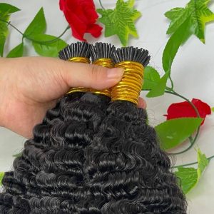 3B 3C Camodian Hair Kinky Curly Microlinks Human Hair Extensions Vrigin Hair Weave Bundles I Tip Hair Extensions Bulk Natural Black Color - Image 8