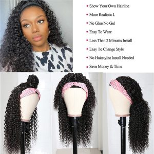Kinky Curly Headband Wig Human Hair Wigs for Black Women Curly Headband Wigs Human Hair Glueless Brazilian Virgin Hair None Lace Front Wigs Remy Hair - Image 7