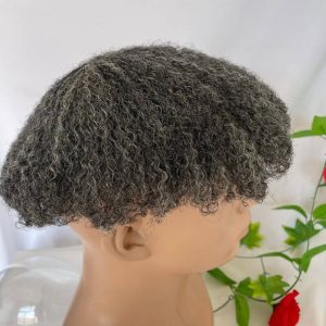 Men Toupee Human Hair Afro Curly 1B 50 Natural Black Mixed 50% Grey Toupee for Men 8x10 inch Afro Curl Toupee for Black Men Full French Lace Hair System 360 Weave Men Toupee Hair System - Image 2