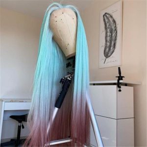 Human Hair Mint Green Ombre Color Lace Front Fashion Wig - Image 2