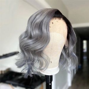 1B/Grey Human Hair Wig Wavy Bob Lace Front Human Hair Wigs Brazilian Remy Preplucked Grey Colored Lace Front Wigs Closure Wig - Image 2