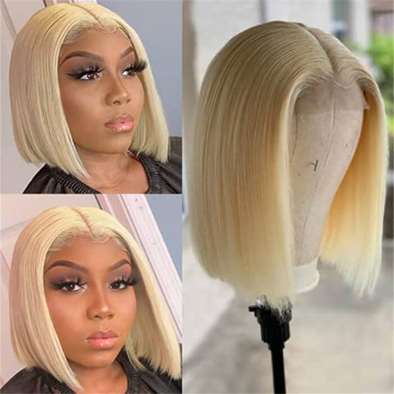 Blonde 613 Bob Wig Straight Hair 4*4 Hd Lace Closure Wig Pre Plucked 100% Human Hair Wigs - Image 5
