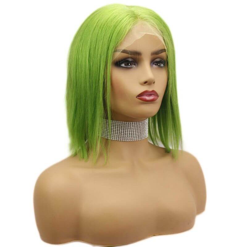 13x4 Lace Frontal Bob Wigs Peruvian Hair Light Green Ombre Color Human Hair Lace Front Bob Wig - Image 2