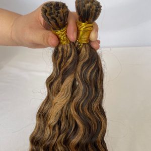 Alternative view of Flat K Tip Hair Extensions Real Human Cambodian Hair Highlight 4/27  Keratin Real Human Hair Flat Tip Keratin Hair Extensions Hot Fusion Flat Tip Extensions