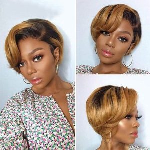 Alternative view of Short Pixie Cut Wig Short Bob Hair Wigs J part Transparent Lace Human Hair Wigs 150 Desnity Remy Hair For Women