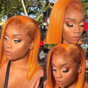 Orange Short Bob Wigs Orange Lace Front Human Hair Wigs For Women Brazilian Remy Ombre Bob Transparent Lace Wigs