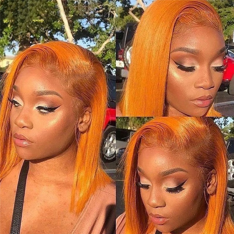 Orange Short Bob Wigs Orange Lace Front Human Hair Wigs For Women Brazilian Remy Ombre Bob Transparent Lace Wigs