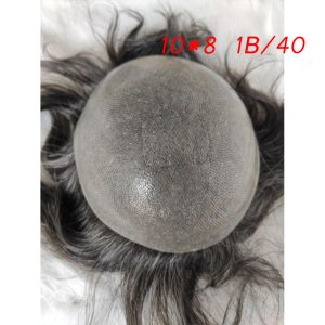 Swiss Lace Front Hair Pieces PU Men's Hair Replacement System 1B Black Hair Mixed 40% Grey Hair Toupee For Black Men's Toupee Hair Men 1B40 - Image 10