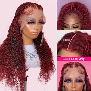 99J Straight/Body Wave 13X4 Burgundy Hd Lace Front Pre Plucked Colored Human Hair Wigs For Women - Image 9