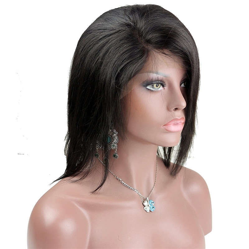 Short Human Hair Wigs Front Lace and Full Lace Wig with Bangs in Front Side Part 8-16 - Image 3