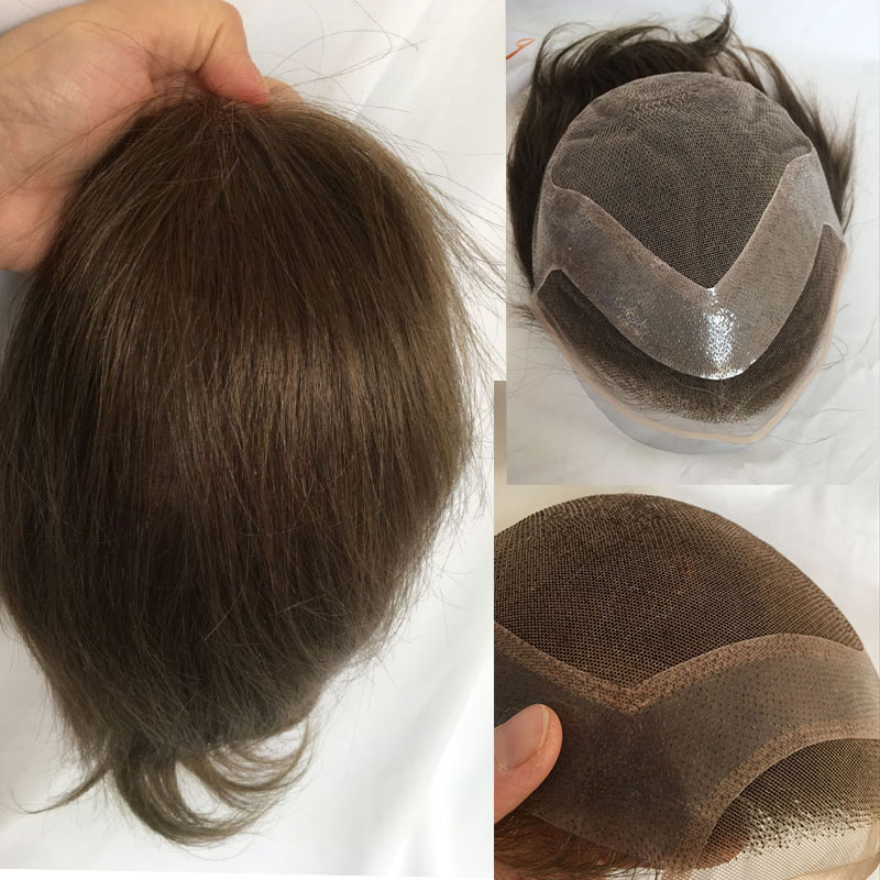 Human Hair Piece Wigs Toupee for Men Hair Replacement System Human Hair Toupee For Men Natural Lace Front with Skin 10x8 Straight 60# White Color - Image 10