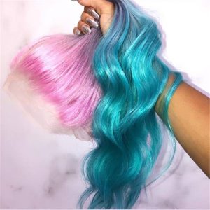 Peruvian Hair Pink Blue Ombre Color Fashion Lace Front Wig - Image 3