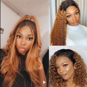Straight Brown 13x4 Lace Front Wig Honey Blonde Brazilian Remy 1b/27 Ombre Lace Front Human Hair Wigs For Women Bleach Knots - Image 2