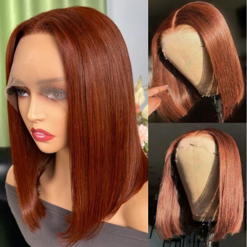 Indian Hair Human Hair 33 Reddish Colored Lace Front Bob Wig - Image 2