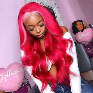 Transparent Colored Wigs Wavy Pink Yellow Lace Front Human Hair Wigs For Women Brazilian Remy Red Lace Front Wig Pre Plucked