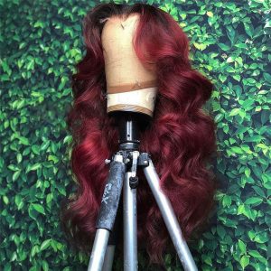 1B/99J Red Burgundy Ombre Lace Front Human Hair Wigs For Women Body Wave Brazilian Remy Glueless Colored Wigs - Image 4