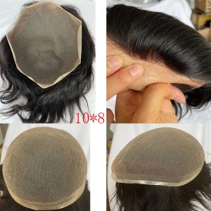 Pwigs Hairpiece Full French Lace Mens Toupee Bleached Knots Men Toupee Human Hair Wig Indian Remy Hair System Breathable 8x10 Toupee 18# Color - Image 17