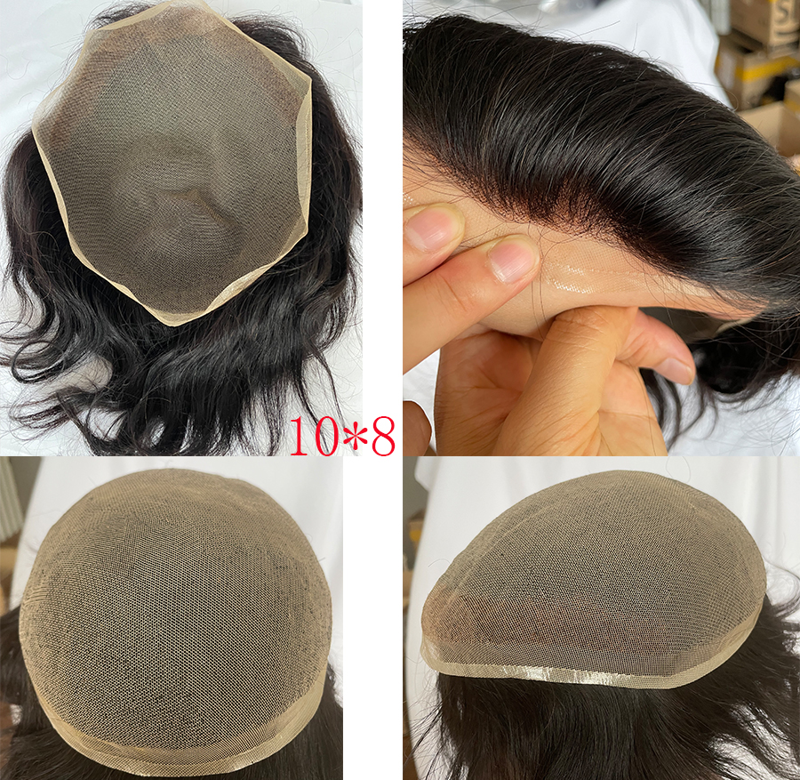 Pwigs Hairpiece Full French Lace Mens Toupee Bleached Knots Men Toupee Human Hair Wig Indian Remy Hair System Breathable 8x10 Toupee 18# Color - Image 17