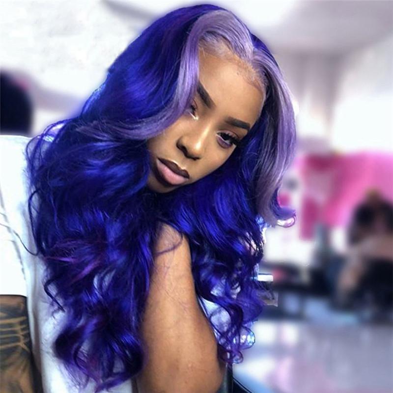 Body Wave Brown Highlight Wig Brazilian Remy Hair Purple Ombre Human Hair Wig Ombre Colored Transparent Lace Wigs For Women - Image 2