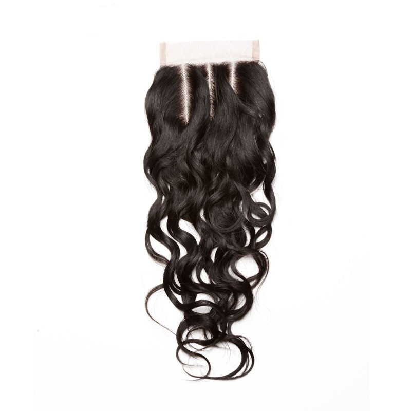 Lace Closures For Sale Indian Remy Hair Water Wet Wave Three Part Lace Closure 4x4 inchs Natural Color - Image 4