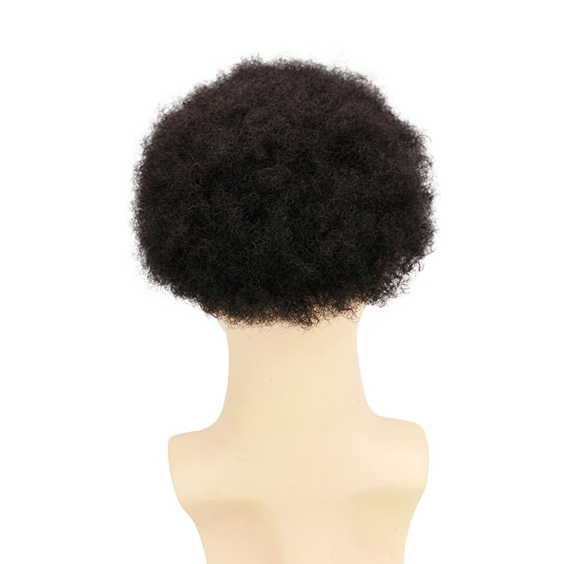 Afro Curl Human Hair Toupee For Mens Color Black Men's Toupee with Transparent Thin skin PU - Image 4