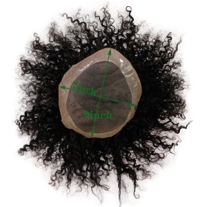 Toupee for Man 100% Human Hair Replacement Systems Men Hairpiece Mono Lace with PU Around Curly Wig 9x7inch 1B Color - Image 4