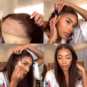 13x4 Lace Front Human Hair Wigs Chocolate Ombre Brown Red Pre Plucked Natural Hairline Straight Body Wave Lace Wig 150% Density Brazilian Remy Hair Wigs - Image 5