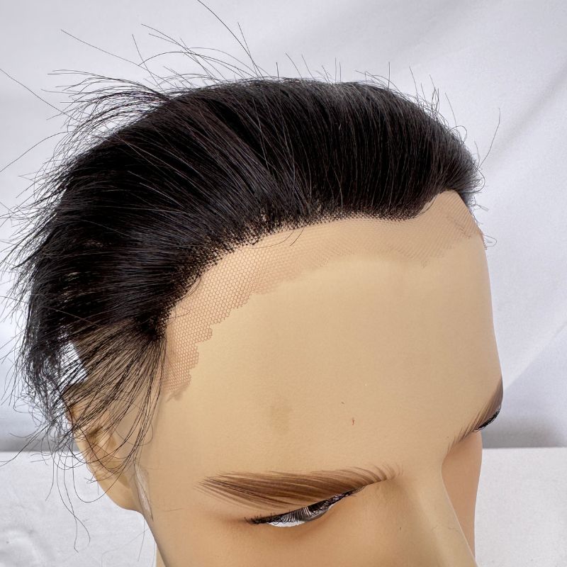 Lace Frontal Toupee 100% Human Hair Hairline r Full French Lace Hairline for Men and Women Male Replacement 1B Natural Black Hair Patch - Image 5