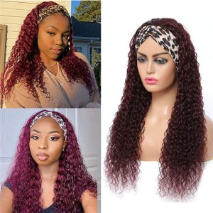 99j Headband Wig Water Wave Human Hair Red Color Headband Wigs for Black Women 10A Brazilian Red Burgundy Headband Wigs - Image 5