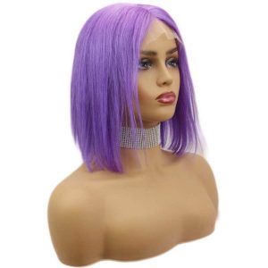 Alternative view of Purple Short Bob Human Hair Wigs Brazilian Remy Pre Plucked Bob Wig Transparent Lace Wigs Glueless Colored Wigs