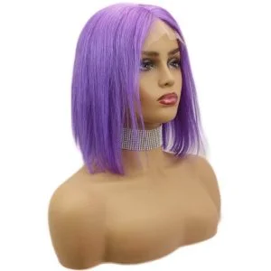 Alternative view of Purple Short Bob Human Hair Wigs Brazilian Remy Pre Plucked Bob Wig Transparent Lace Wigs Glueless Colored Wigs