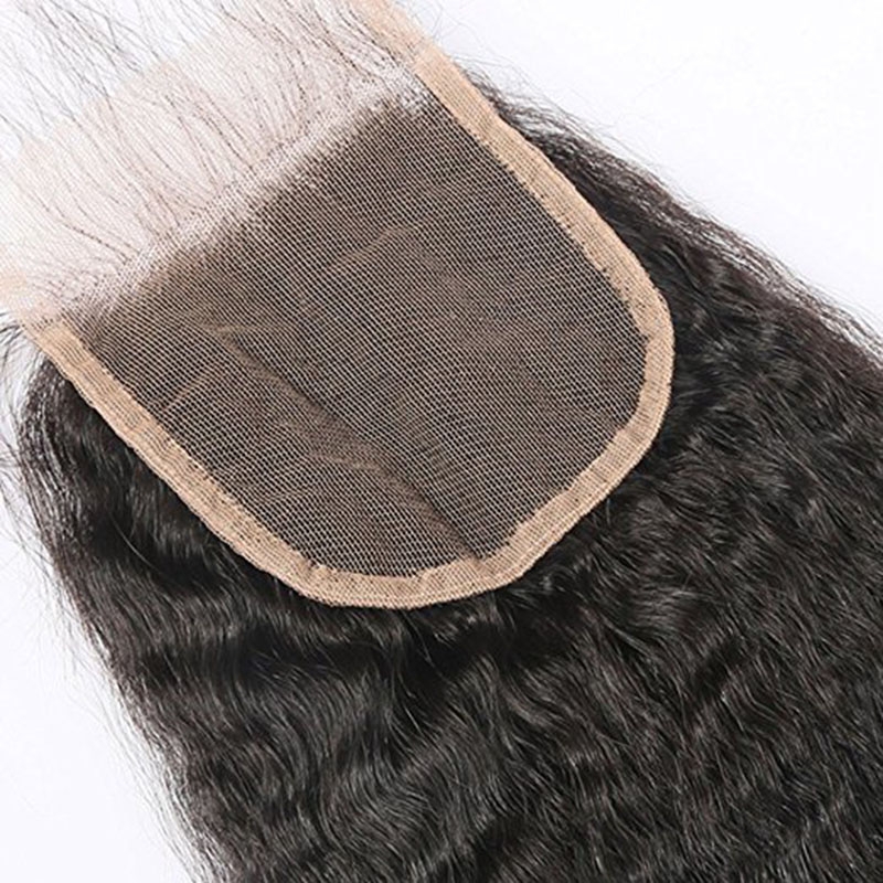 Mongolian Human Hair Kinky Straight Hair Bundles With Lace Closure 4pcs Mink Kinky Straight Hair - Image 2
