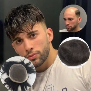 Toupee for Men Fine Mono Top around PU Thin Skin Base 100% Remy European Human Hair piece 1B Hair Replacement System 10x8 10x7 9x7