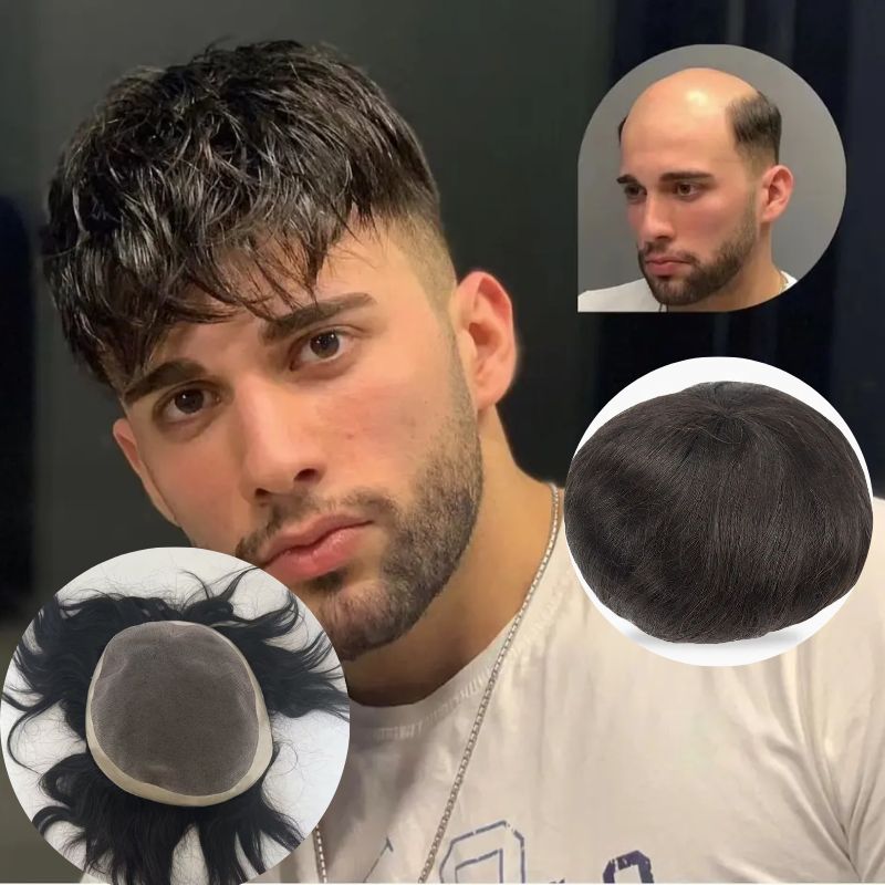 Toupee for Men Fine Mono Top around PU Thin Skin Base 100% Remy European Human Hair piece 1B Hair Replacement System 10x8 10x7 9x7