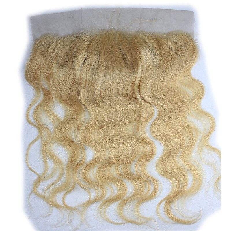 13x4 Full Lace Frontal Closure 130% Density Body Wave Free Part Brazilian Human Hair Full Lace Closure Bleached Knots with Baby Hair #613 Blond - Image 4