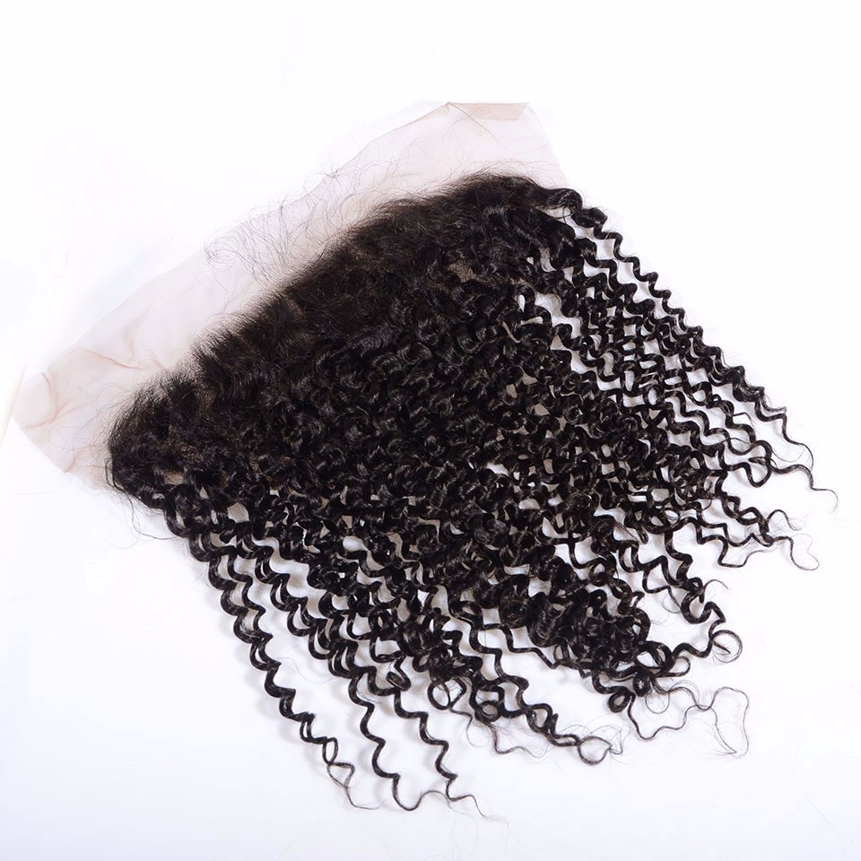 Kinky Curly Brazilian Remy Hair Closure Natural Color Pre Plucked 13x6 Swiss Lace Frontal Baby Hair Bleached Knots - Image 3