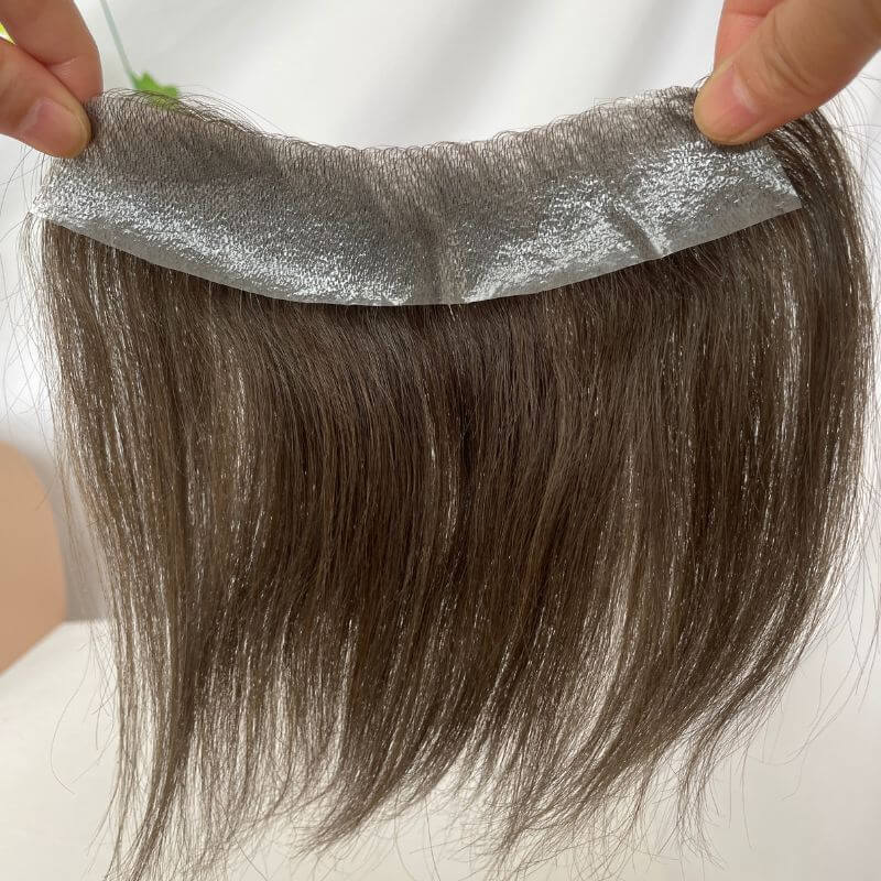 Men's V Loop Frontal Toupee PU Human Hair Hairline 100% Real Human Hair Male Replacement 4# Brown Color - Image 7