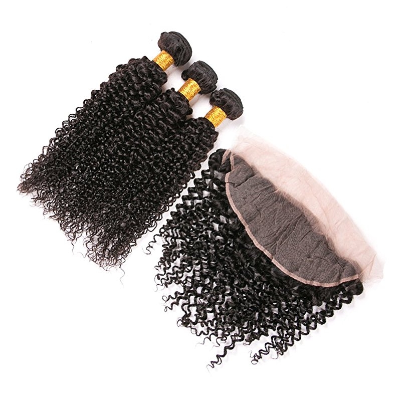 Kinky Curly Hair And Natural Brazilian Lace front Closure Remy Bundles Free Part 13x4 Human Hair - Image 3