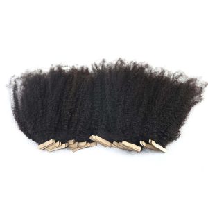 Afro Kinky Curly Brazilian Human Hair Tape In Hair Extensions Brazilian Remy Tape Hair 40pcs/Bundle  For Black Women Skin Weft Tape Glue In Hair Extensions - Image 4
