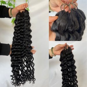 Pwigs 200pcs/Bundle Feather Line Hair Extensions 100%  Camodian Human Hair Extensions Loose Curly 18-24inch Invisable Installation