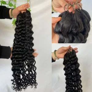 Pwigs 200pcs/Bundle Feather Line Hair Extensions 100% Camodian Human Hair Extensions Loose Curly 18-24inch Invisable Installation