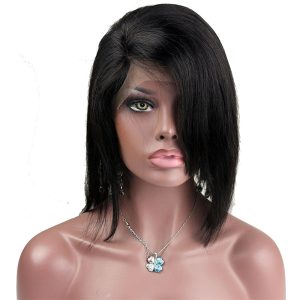 Alternative view of Short Human Hair Wigs Front Lace and Full Lace Wig with Bangs in Front Side Part 8-16