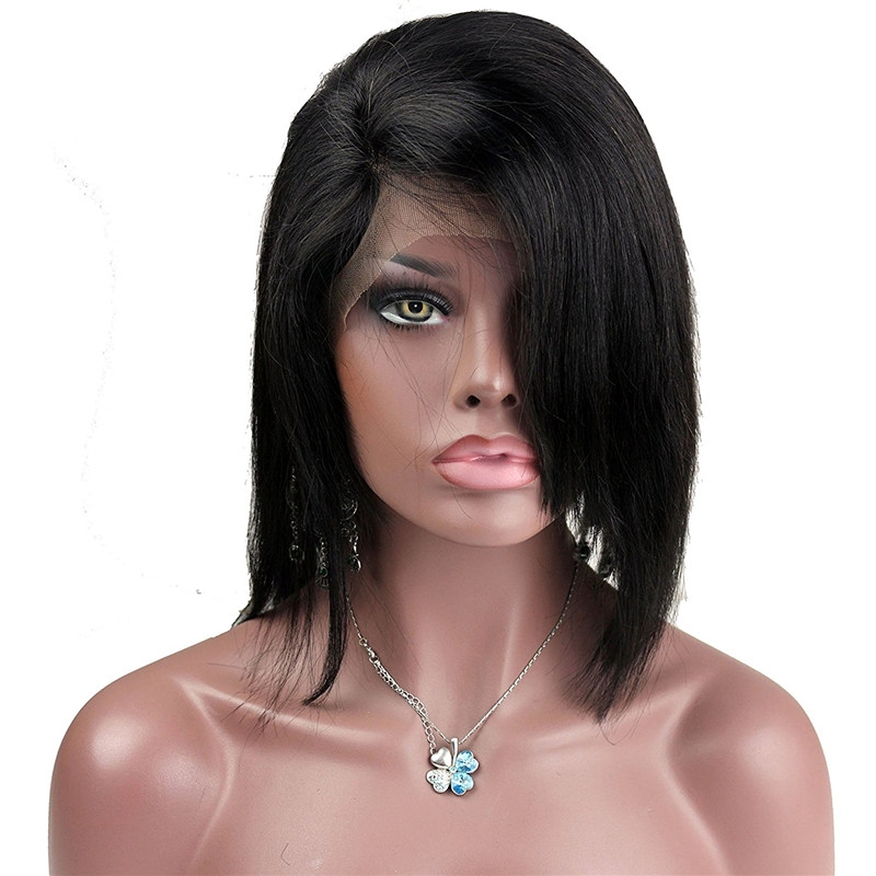 Short Human Hair Wigs Front Lace and Full Lace Wig with Bangs in Front Side Part 8-16 - Image 2