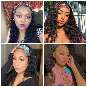 Headband Human Hair Wigs 180% Density Water Wave Curly None Lace Front Wigs for Black Women Glueless Deep Wave Machine Made Wigs - Image 6