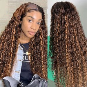 #4/30 Water Wave Highlight Hd Lace Front Human Hair Wigs Pre Plucked Fast Shipping