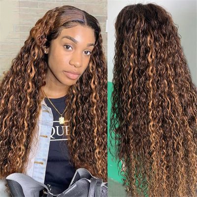 #4/30 Water Wave Highlight Hd Lace Front Human Hair Wigs Pre Plucked Fast Shipping