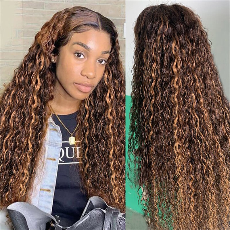 #4/30 Water Wave Highlight Hd Lace Front Human Hair Wigs Pre Plucked Fast Shipping